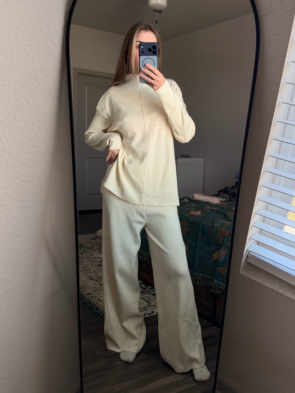 Cream Wide-Leg Knit Jumpsuit